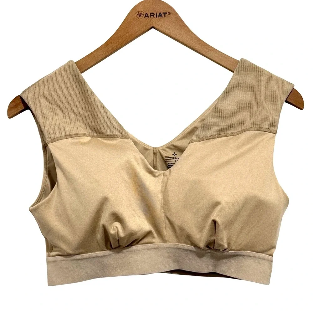 Tommie Copper Womens Core Compression Bra Nude Beige Mesh V-Neck Size Large